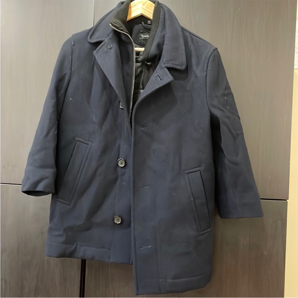 Classic Blue Pea Coat with Structured Collar